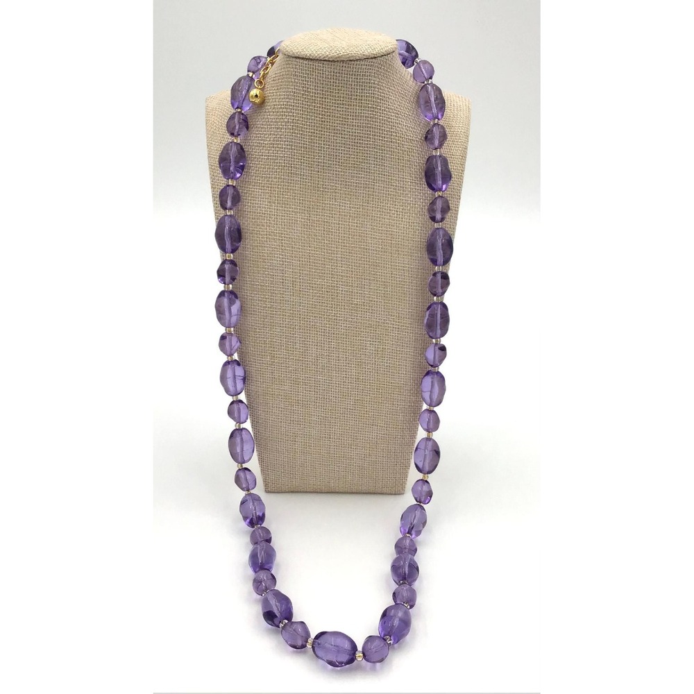 Joan Rivers Amethyst Purple Glass Bead Chunky Necklace Gold Tone Adjustable 30"
